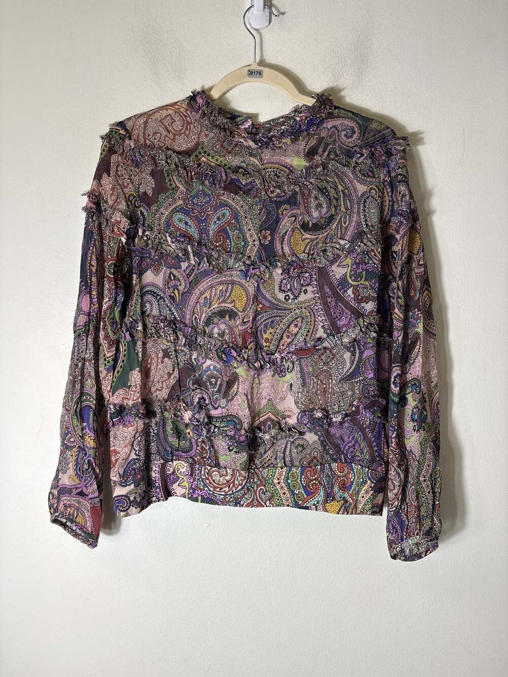 Weston Mulicolored Paisley Long Sleeve Semi Sheer Top Sz S